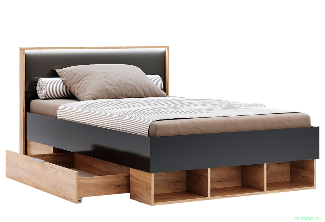 Obrázek 3 - Postel Junior 1,4x2,0 s šuplíky Lava / dub kraft Luna