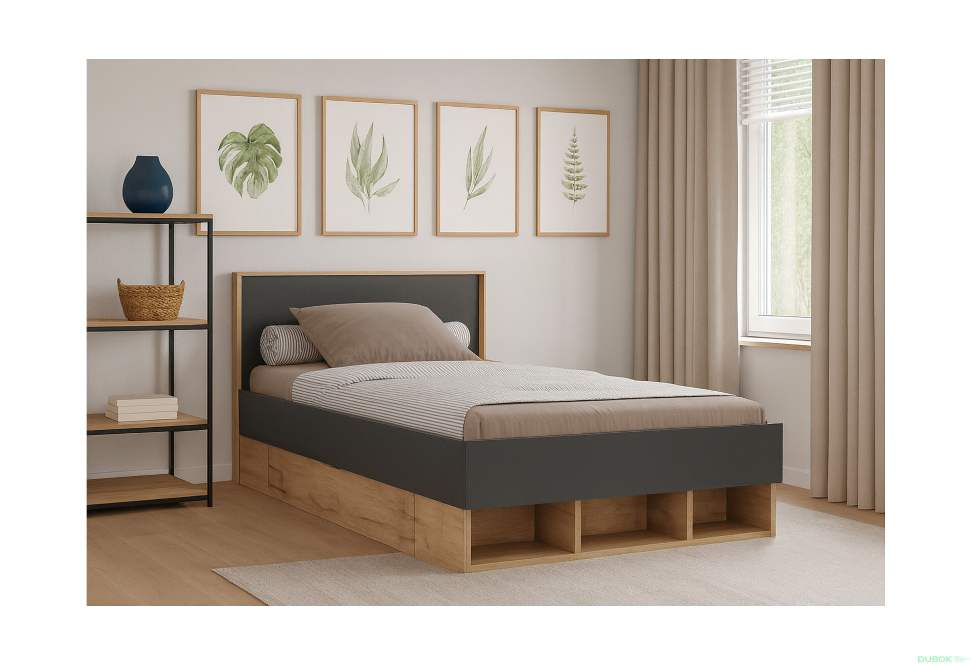 Obrázek 2 - Postel Junior 1,4x2,0 s šuplíky Lava / dub kraft Luna