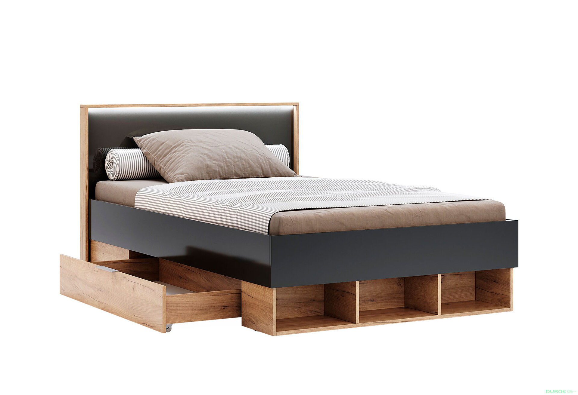 Obrázek 3 - Postel Junior 1,2x2,0 s šuplíky Lava / dub kraft Luna