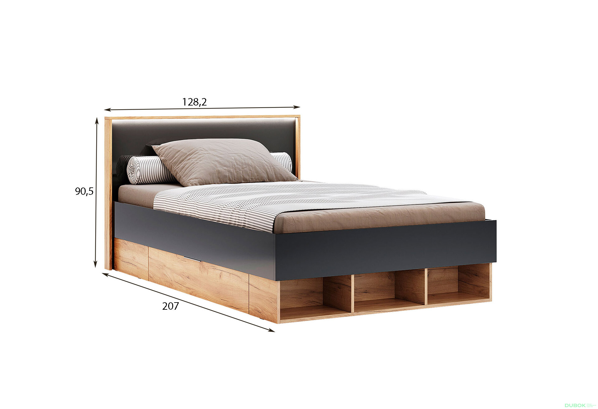 Obrázek 4 - Postel Junior 1,2x2,0 s šuplíky Lava / dub kraft Luna