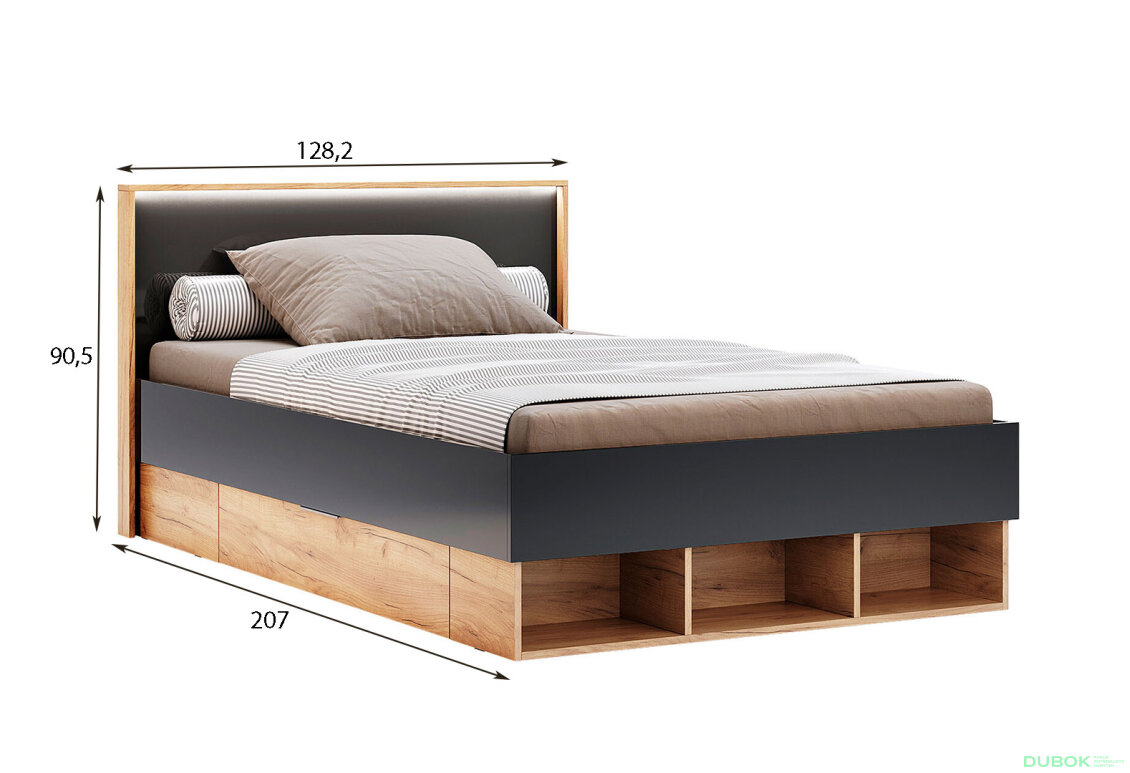 Obrázek 4 - Postel Junior 1,2x2,0 s šuplíky Lava / dub kraft Luna