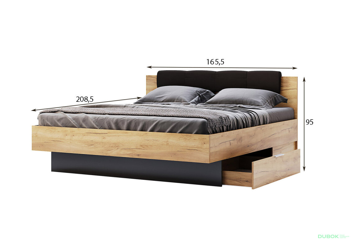 Obrázek 3 - Postel 160x200, čalouněné čelo se šuplíky (bez rámu) Lava / dub kraft Luna