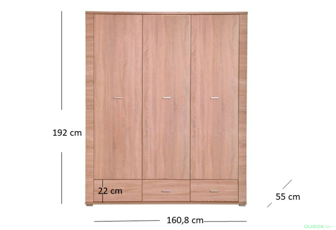 Obrázek 2 - Skříň třídveřová se zásuvkami Gress 160x192x55 cm Dub sonoma
