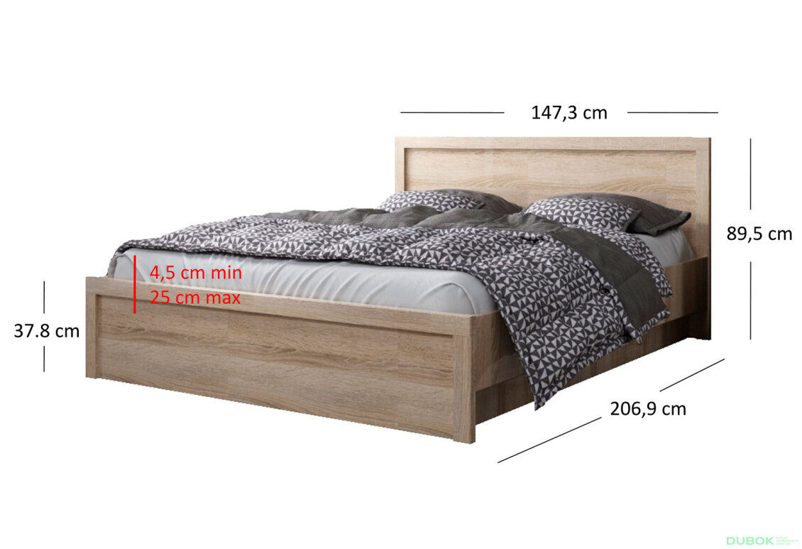 Obrázek 4 - Postel 140x200 s roštem, úložným prostorem dub sonoma Jazz