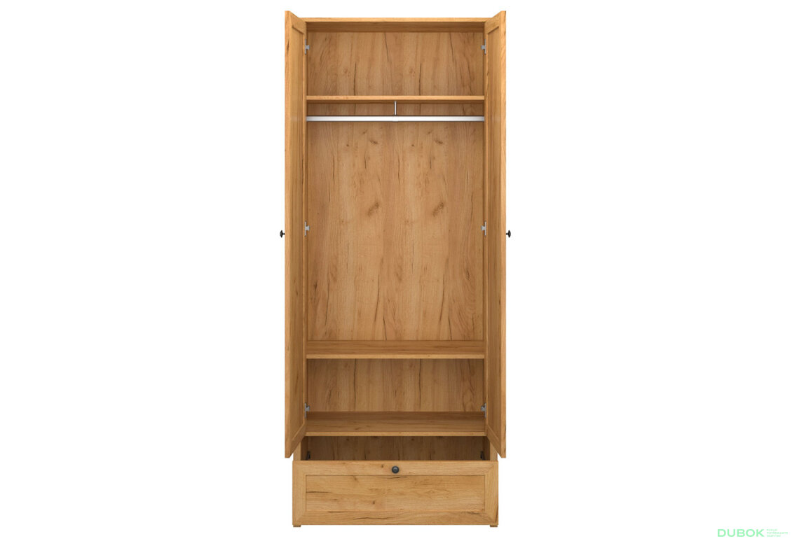Obrázek 4 - Skříň dvoudveřová se zásuvkou Klark 83x210x48.5 cm Dub craft zlatý