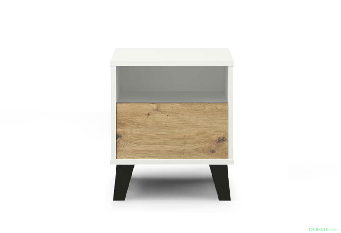 Noční stolek Borg 1s bílý / dub artisan