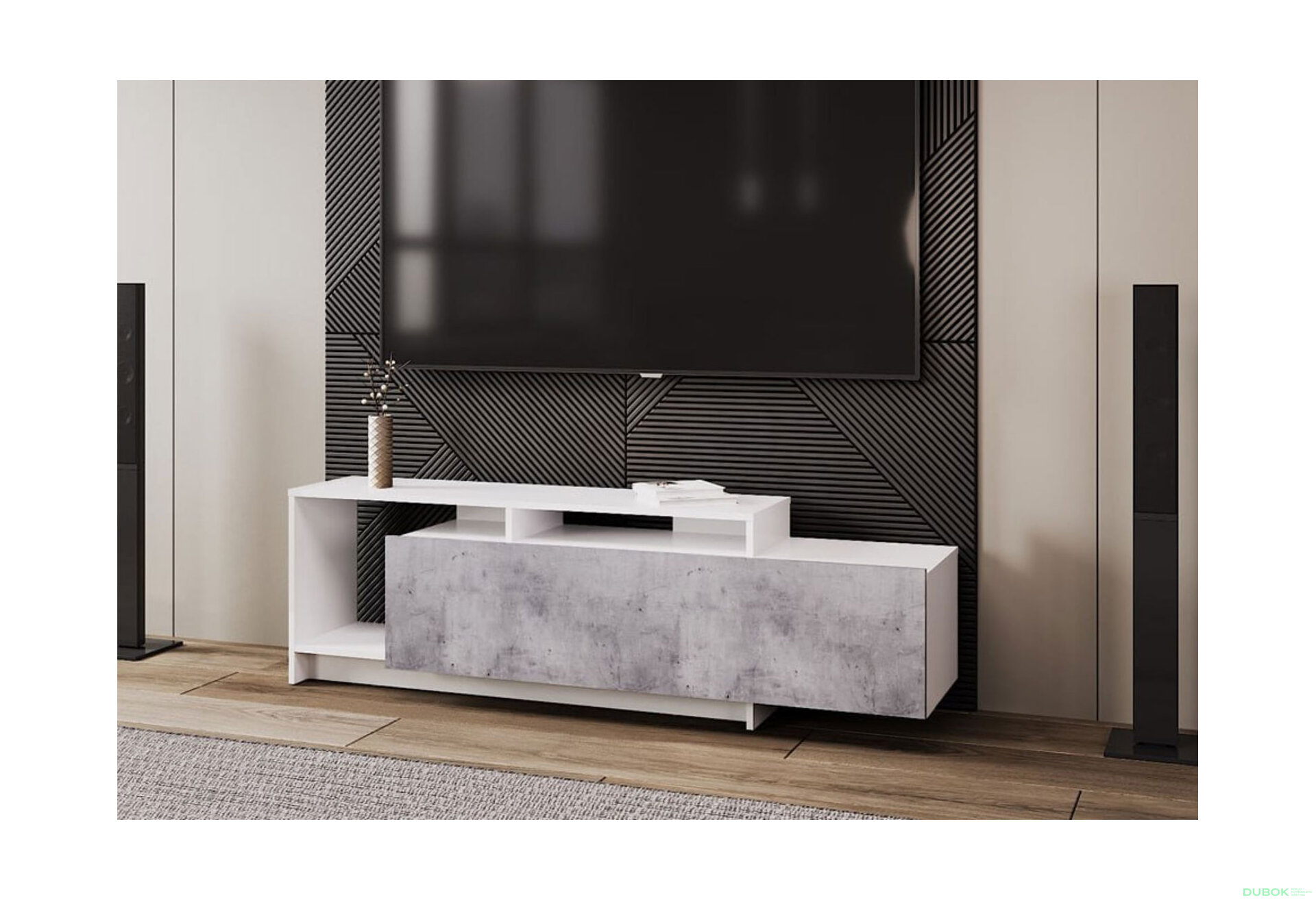 Obrázek 2 - TV stolek U2 bílý / beton dřevotříska 160x38x48