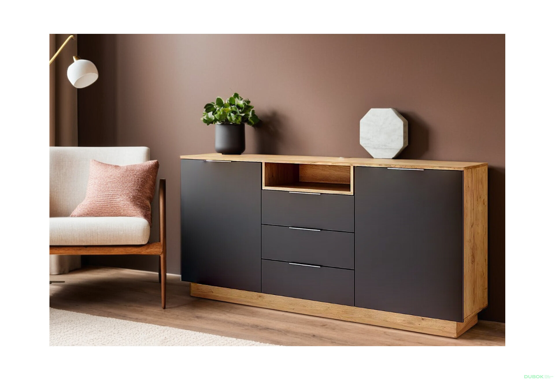 Obrázek 2 - Komoda 2dv 3šu Lava / dub kraft Luna