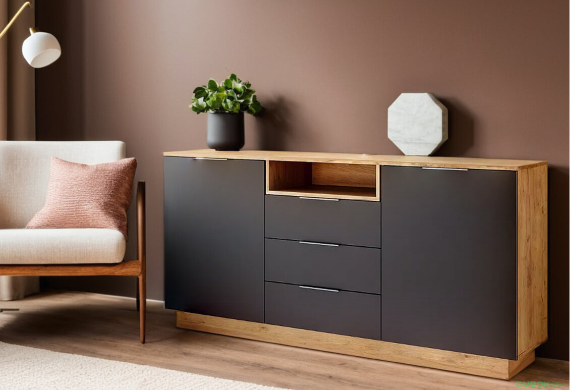 Obrázek 2 - Komoda 2dv 3šu Lava / dub kraft Luna