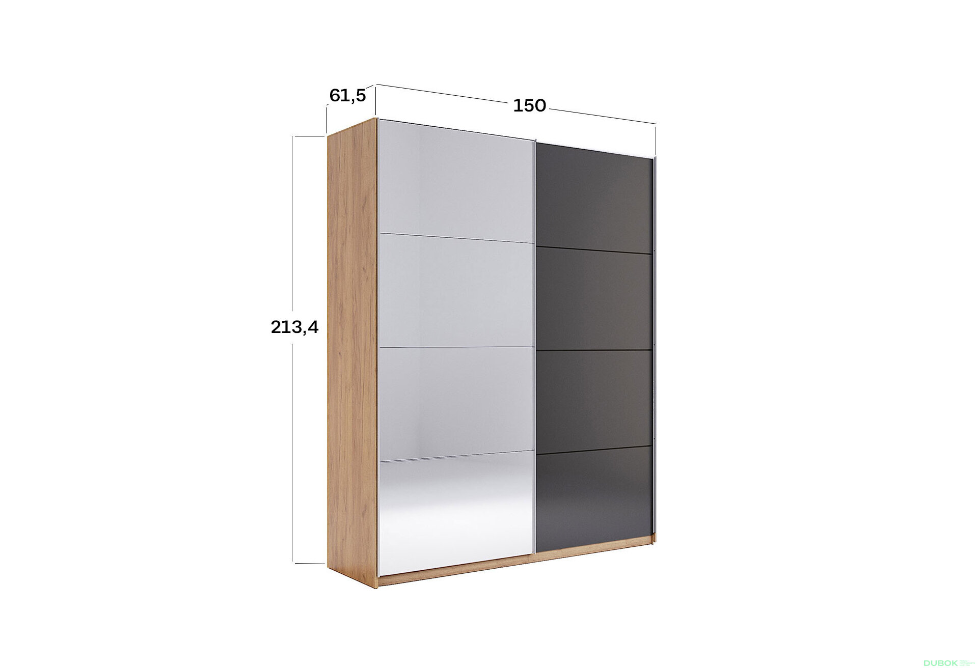 Obrázek 3 - Skříň s posuvnými dveřmi 1,5x2,1m (Dveře Mat Láva/Zrcadlo), série N Luna