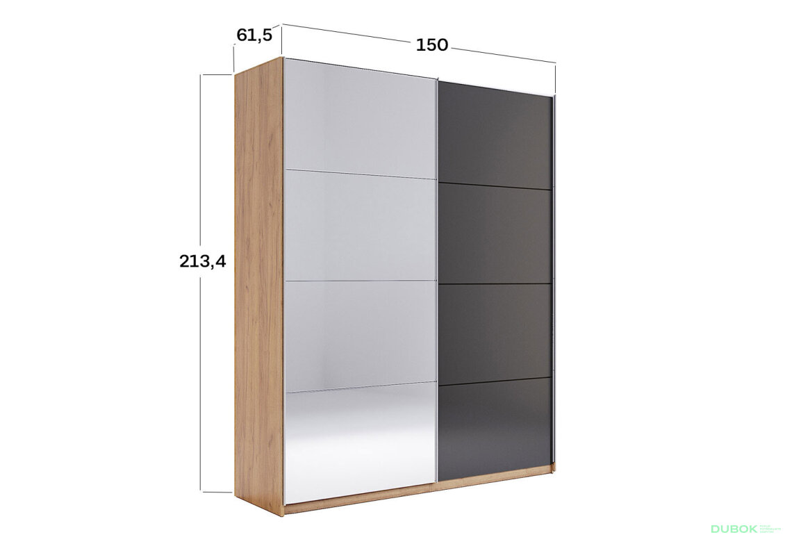 Obrázek 3 - Skříň s posuvnými dveřmi 1,5x2,1m (Dveře Mat Láva/Zrcadlo), série N Luna