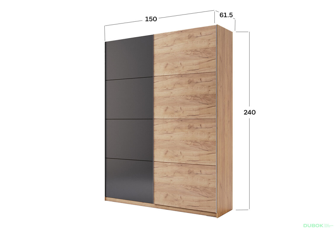 Obrázek 3 - Skříň s posuvnými dveřmi 1,5x2,4m (Dveře Dub Kraft/Mat Láva), série N Luna