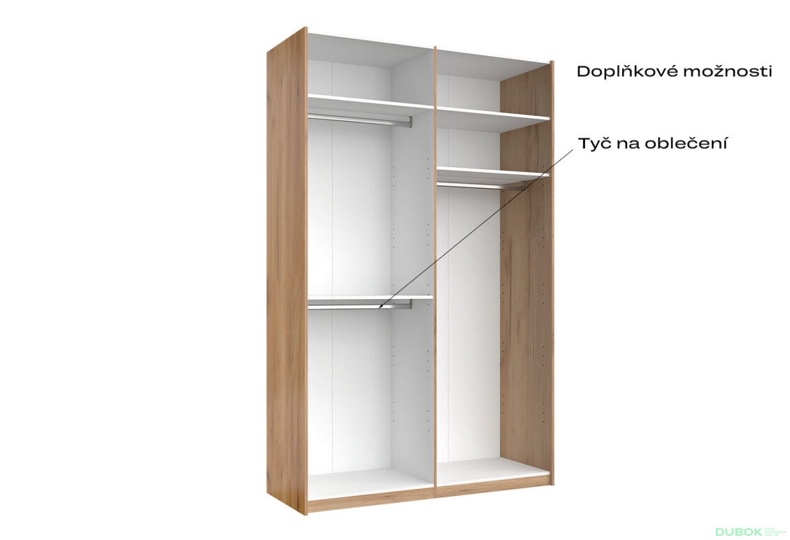 Obrázek 6 - Skříň s posuvnými dveřmi 1,5x2,4m (Dveře Mat Láva/Zrcadlo), série N Luna
