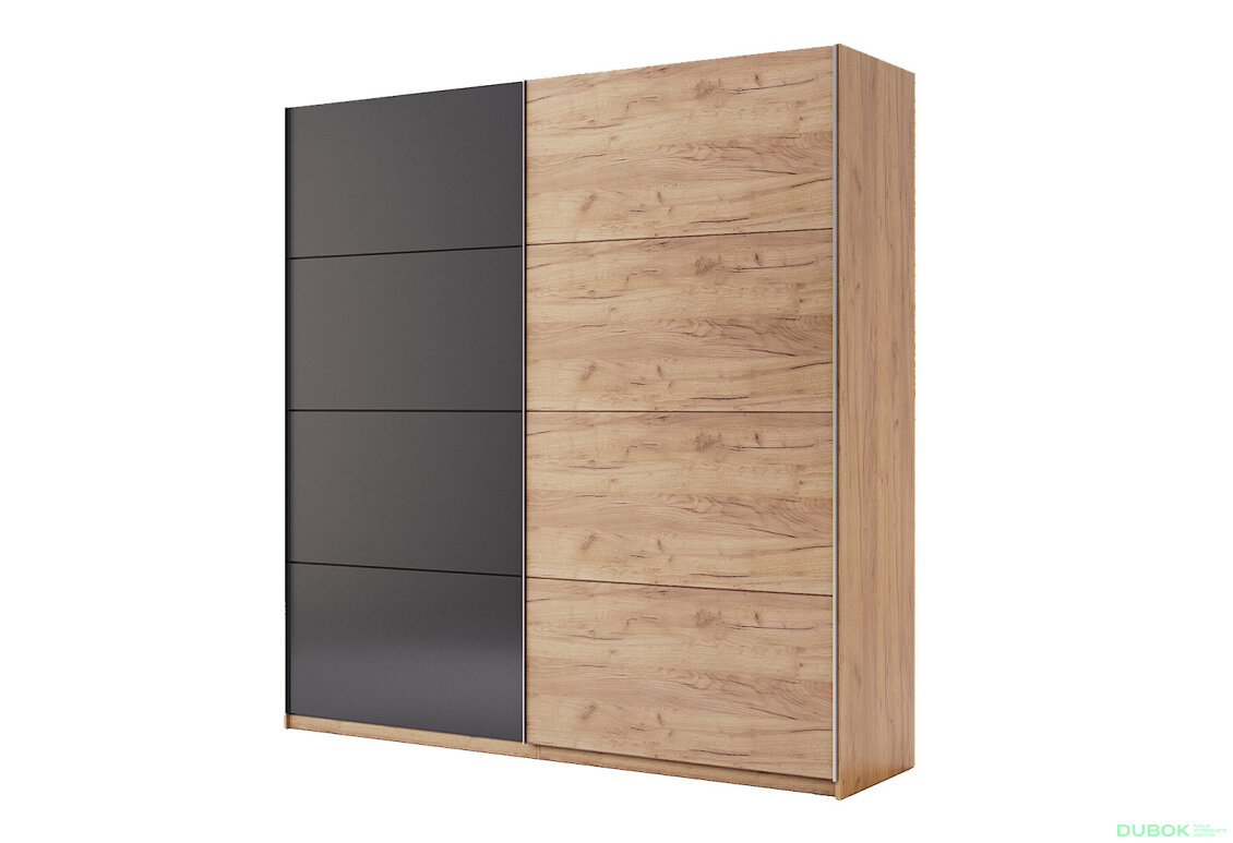 Skříň s posuvnými dveřmi 2,0x2,1m (Dveře Dub Kraft/Mat Láva), série N Luna