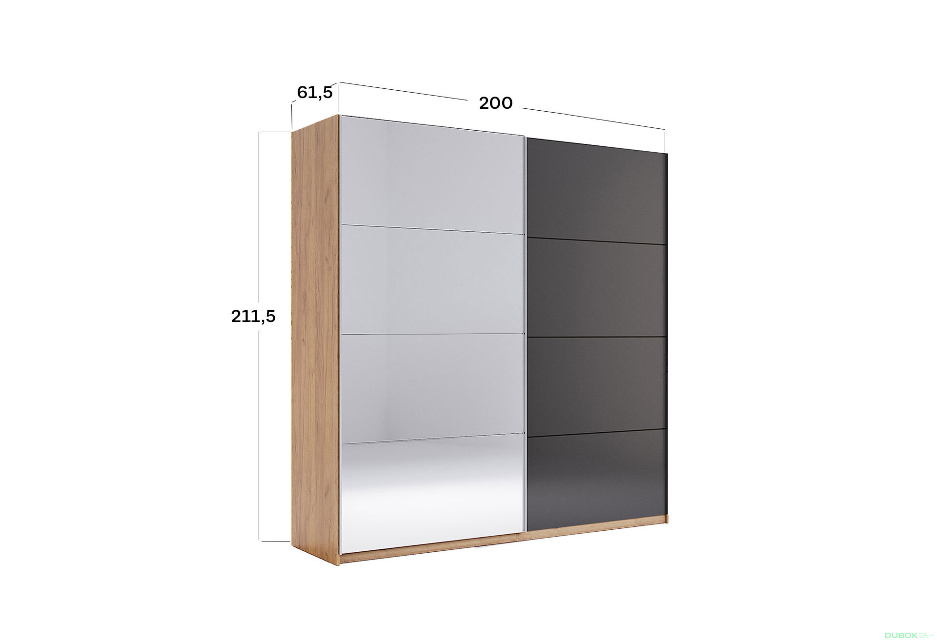 Obrázek 3 - Skříň s posuvnými dveřmi 2,0x2,1m (Dveře Mat Láva/Zrcadlo), série N Luna