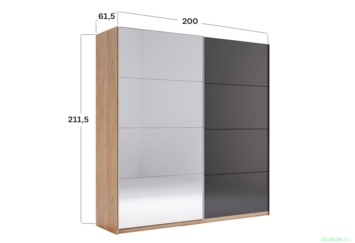 Obrázek 3 - Skříň s posuvnými dveřmi 2,0x2,1m (Dveře Mat Láva/Zrcadlo), série N Luna