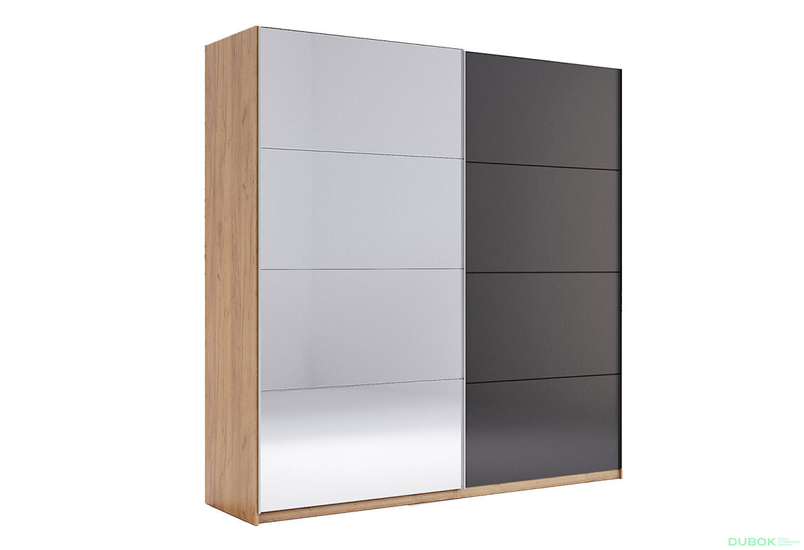 Skříň s posuvnými dveřmi 2,0x2,1m (Dveře Mat Láva/Zrcadlo), série N Luna