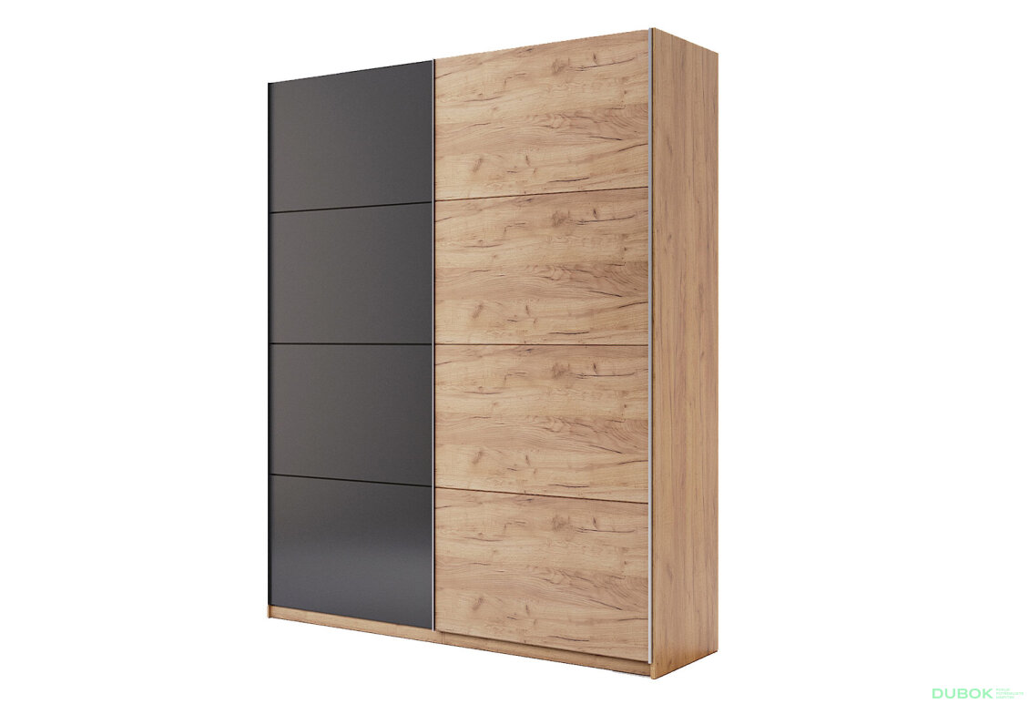 Skříň s posuvnými dveřmi 2.0x2.4m (Dveře Dub Kraft/Mat Láva), série N Luna