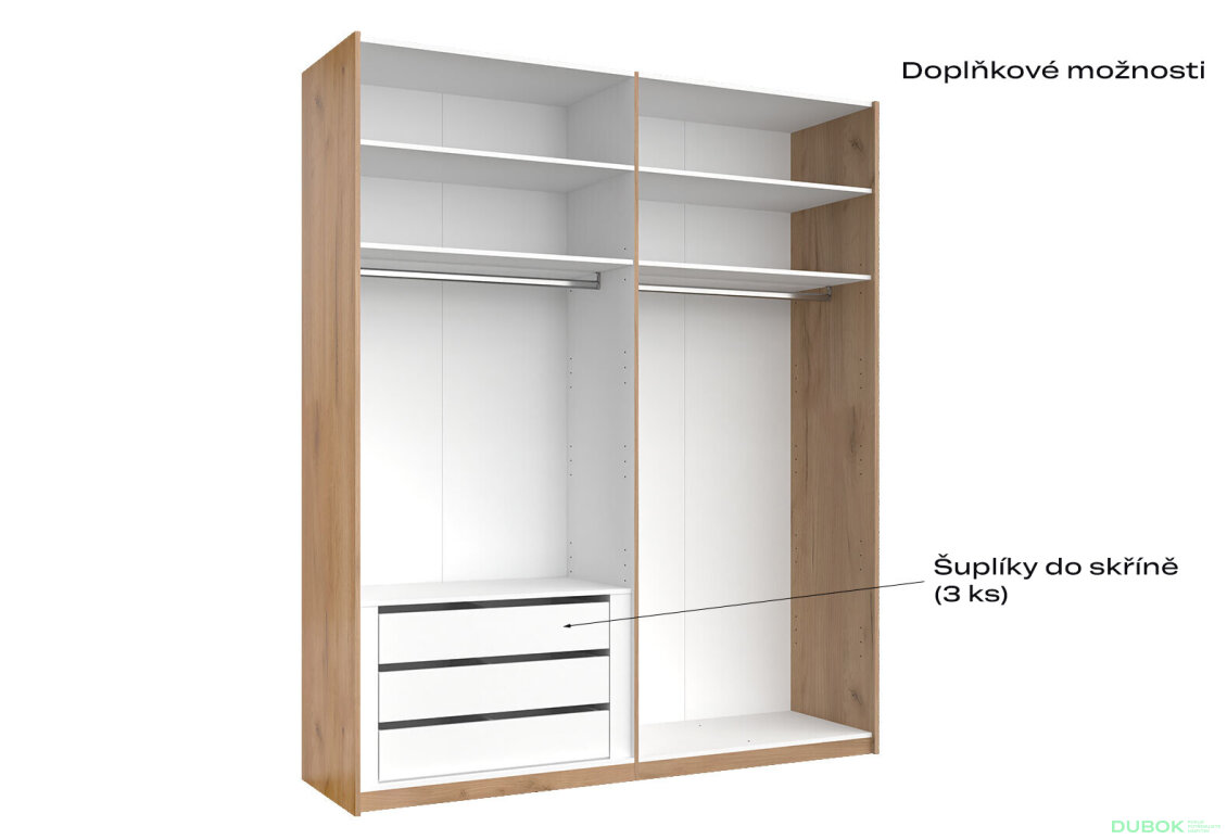 Obrázek 4 - Skříň s posuvnými dveřmi 2.0x2.4m (Dveře Dub Kraft/Mat Láva), série N Luna