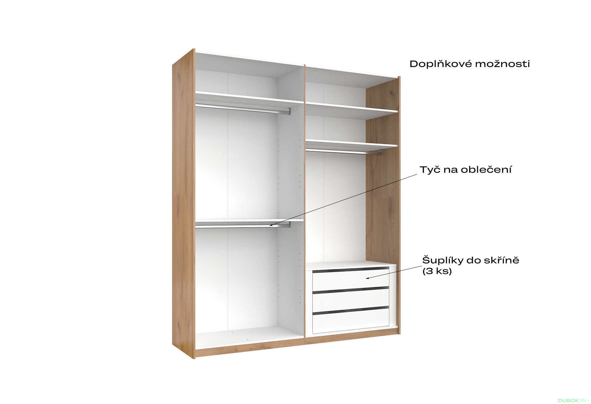 Obrázek 5 - Skříň s posuvnými dveřmi 2.0x2.4m (Dveře Dub Kraft/Mat Láva), série N Luna