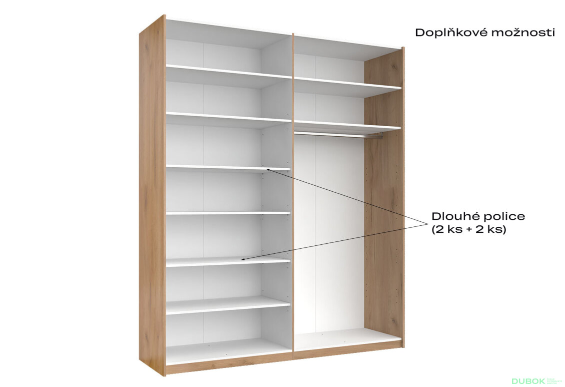 Obrázek 9 - Skříň s posuvnými dveřmi 2.0x2.4m (Dveře Dub Kraft/Mat Láva), série N Luna