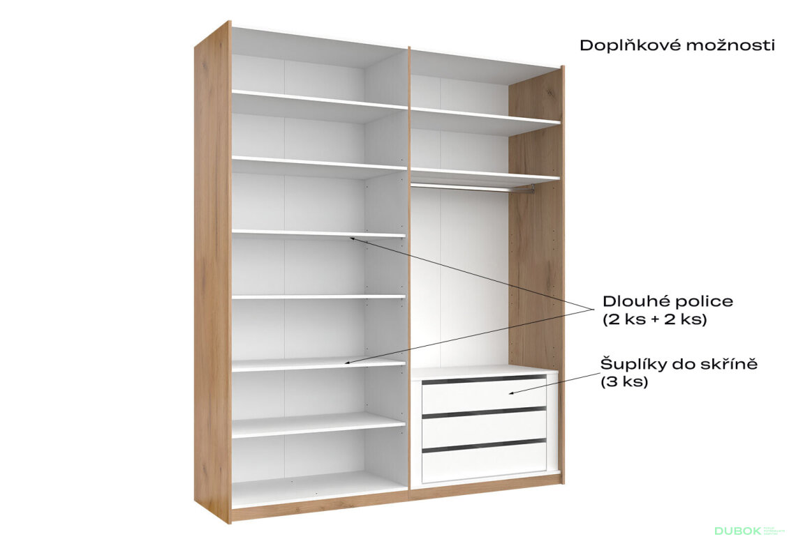 Obrázek 4 - Skříň s posuvnými dveřmi 2.0x2.4m (Dveře Mat Láva/Zrcadlo), série N Luna