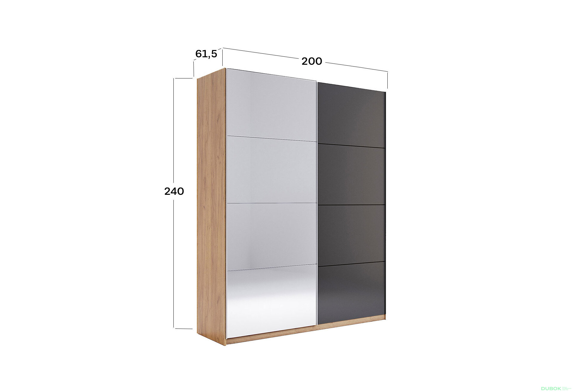 Obrázek 3 - Skříň s posuvnými dveřmi 2.0x2.4m (Dveře Mat Láva/Zrcadlo), série N Luna