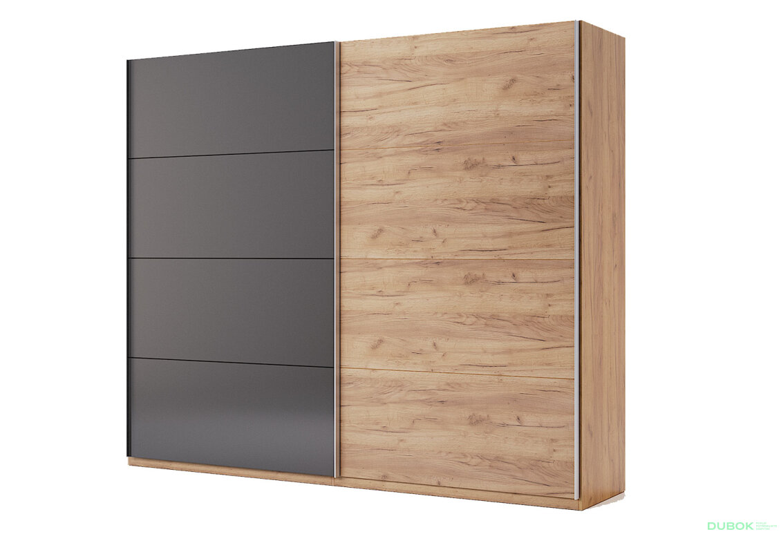 Skříň s posuvnými dveřmi 2,5x2,1m (Dveře Dub Kraft/Mat Láva), série N Luna