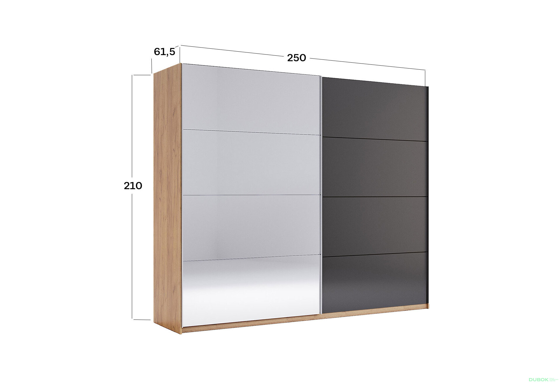 Obrázek 3 - Skříň s posuvnými dveřmi 2,5x2,1m (Dveře Mat Láva/Zrcadlo), série N Luna