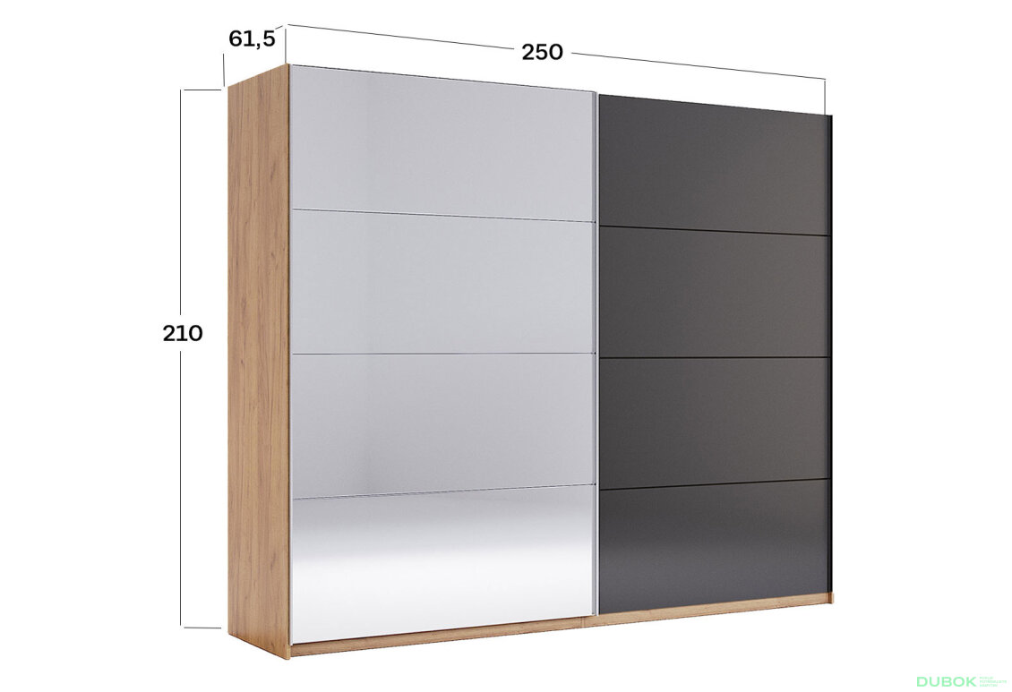 Obrázek 3 - Skříň s posuvnými dveřmi 2,5x2,1m (Dveře Mat Láva/Zrcadlo), série N Luna