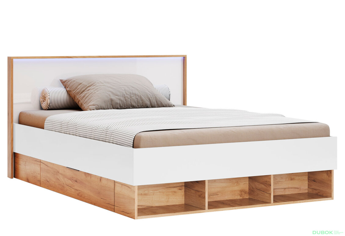 Postel Junior 1,4×2,0 s šuplíky, dub kraft / bílá Asti