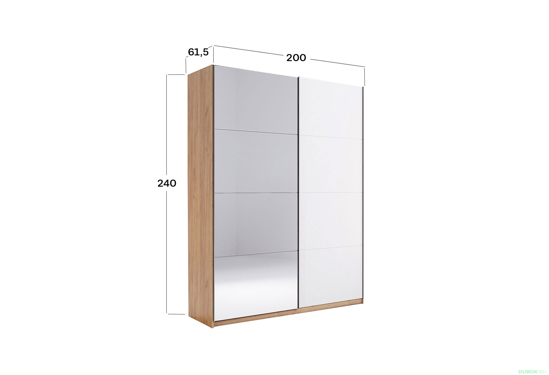 Obrázek 3 - Skříň s posuvnými dveřmi 2,0x2,4m (Dveře Lesklé Bílé/Zrcadlo) série N Asti