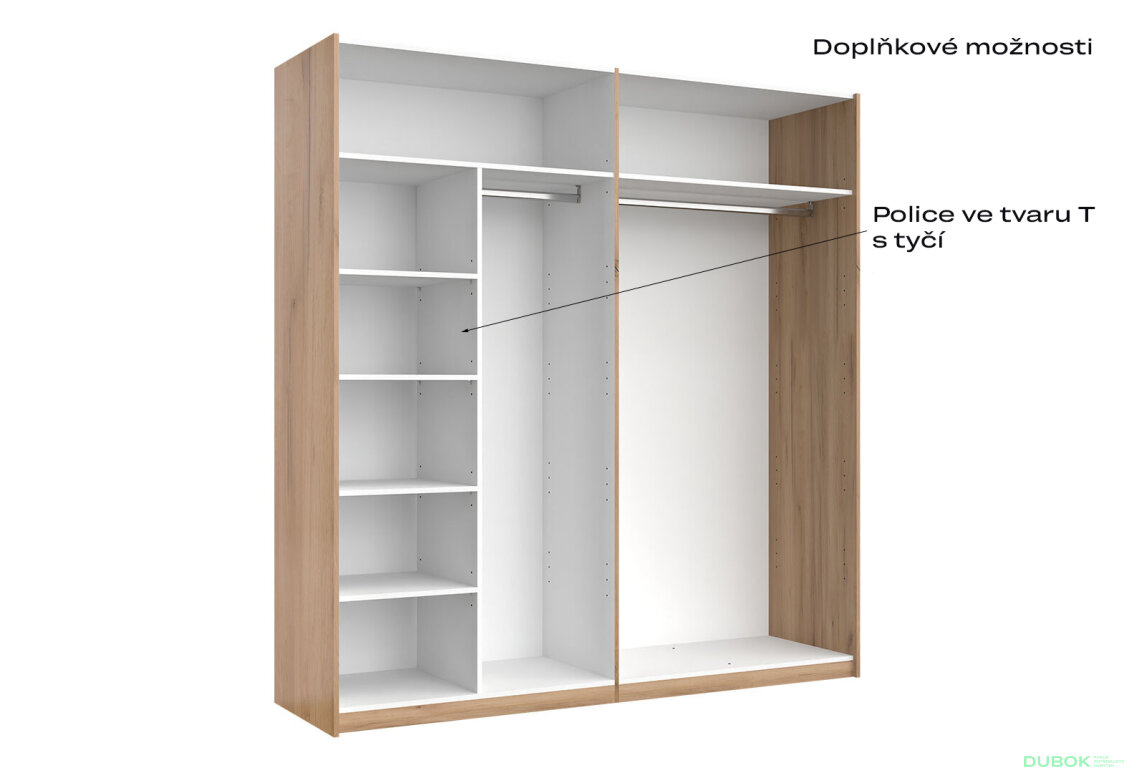 Obrázek 6 - Skříň s posuvnými dveřmi 2.0x2.1 m (Dveře Dub Kraft/Lesklá Bílá) série N Asti