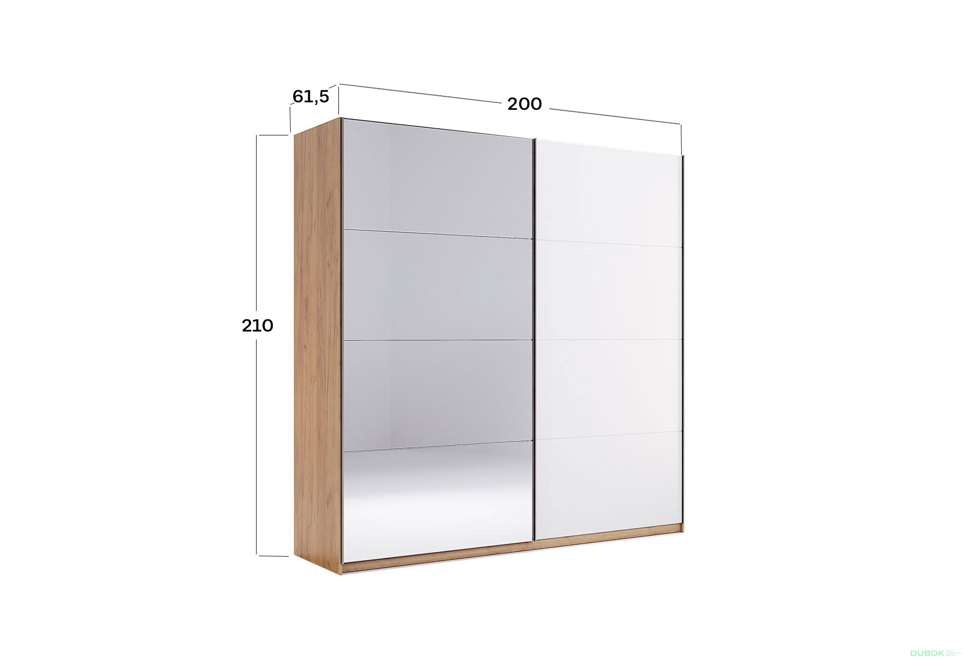 Obrázek 3 - Skříň s posuvnými dveřmi 2,0x2,1 m (Dveře Lesklá Bílá/Zrcadlo) série N Asti
