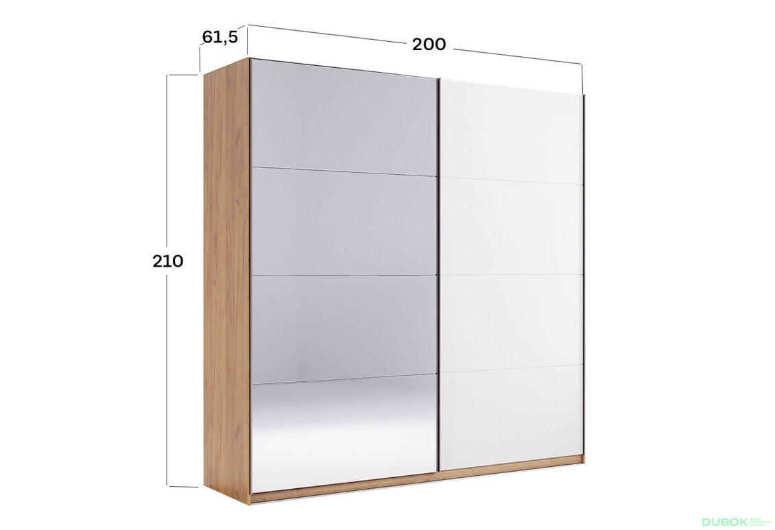 Obrázek 3 - Skříň s posuvnými dveřmi 2,0x2,1 m (Dveře Lesklá Bílá/Zrcadlo) série N Asti