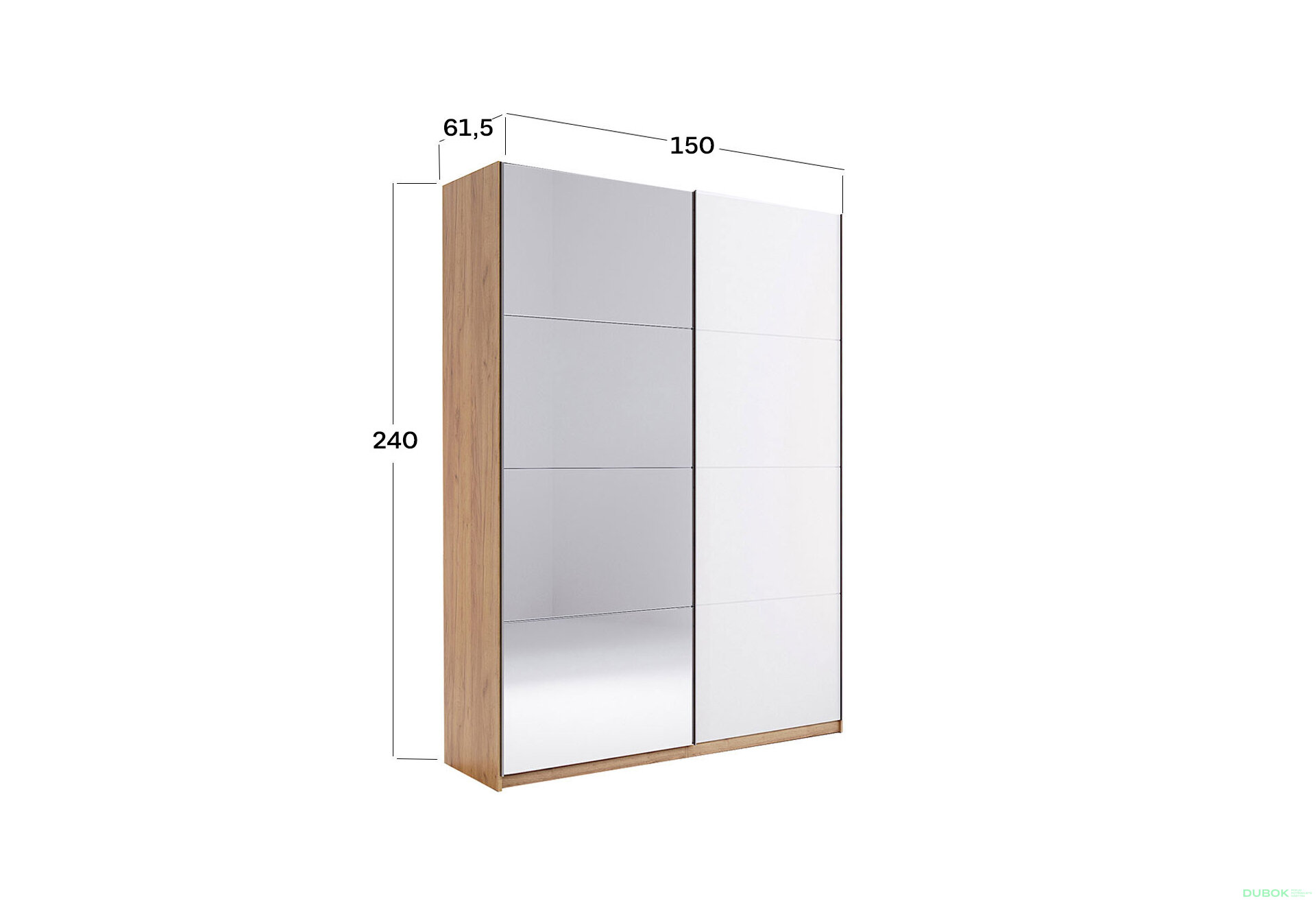 Obrázek 4 - Skříň s posuvnými dveřmi 1.5x2.4m (Dveře Lesklé Bílé/Zrcadlo) série N Asti