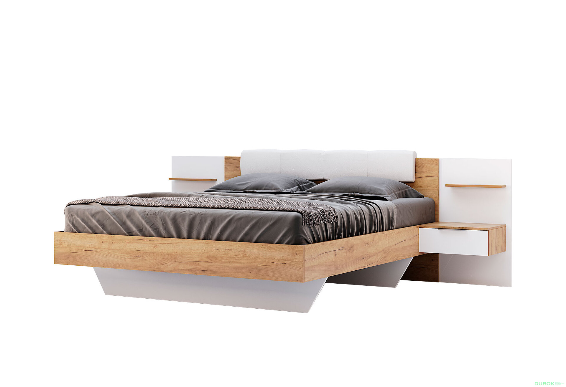 Obrázek 1 - Postel 160x200 měkké čelo (s nočními stolky), dub kraft / bílá Asti