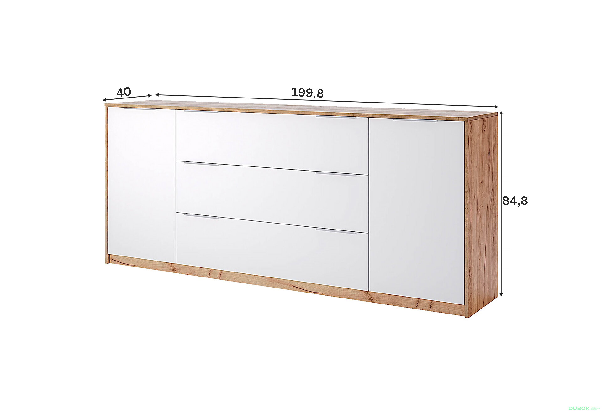 Obrázek 3 - Komoda 2 dveře 3 zásuvky 200 cm dub kraft / bílá Asti