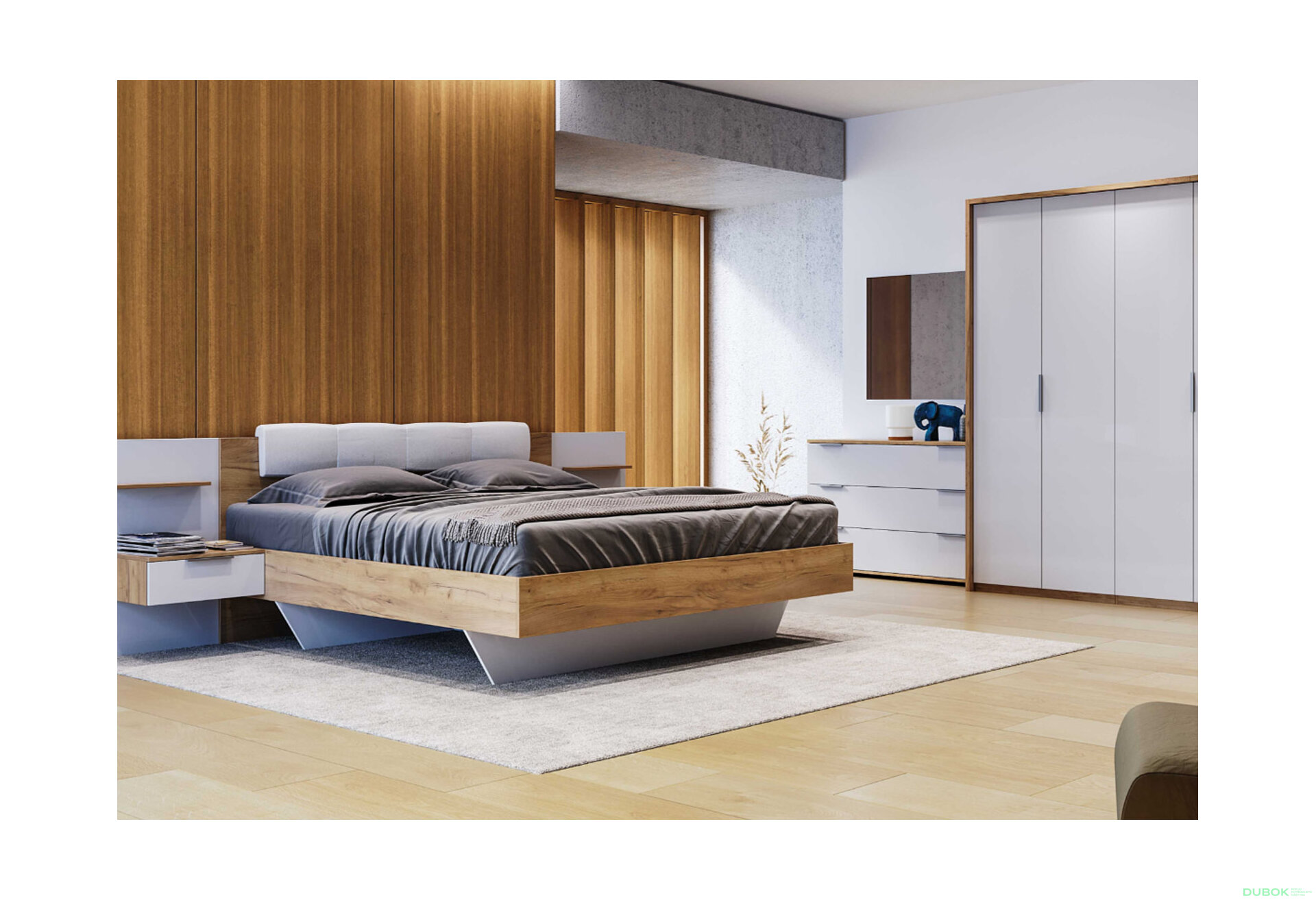Obrázek 2 - Postel 160x200 měkké čelo dub craft / bílý Asti