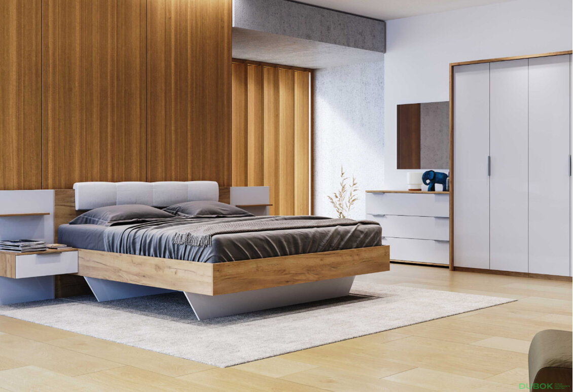 Obrázek 2 - Postel 160x200 měkké čelo dub craft / bílý Asti