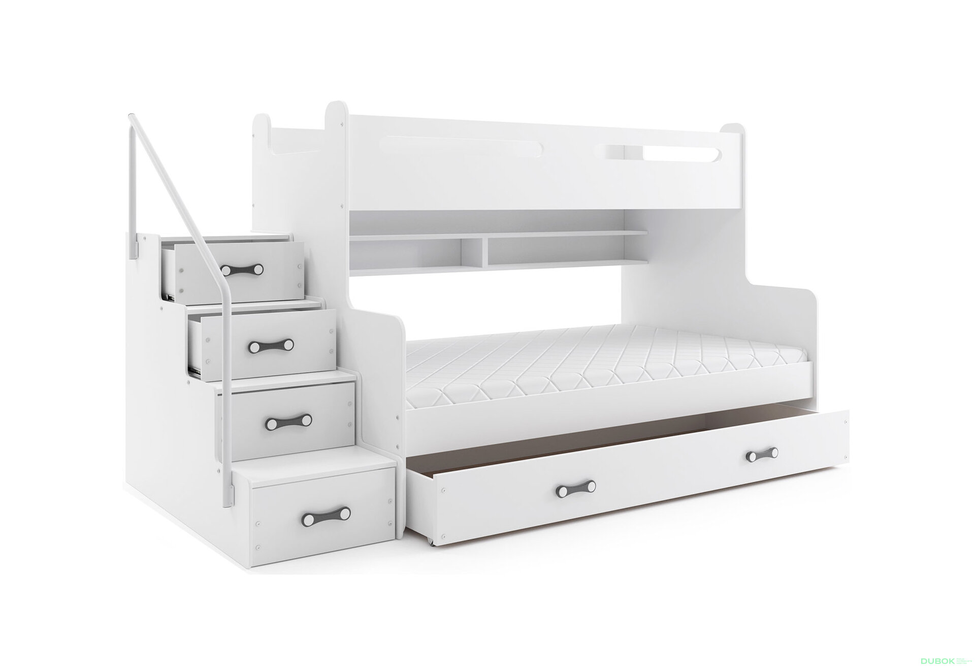Obrázek 1 - Patrová postel Max 3 bílé 80x200 / 120x200 + zásuvka, s roštem, matrací