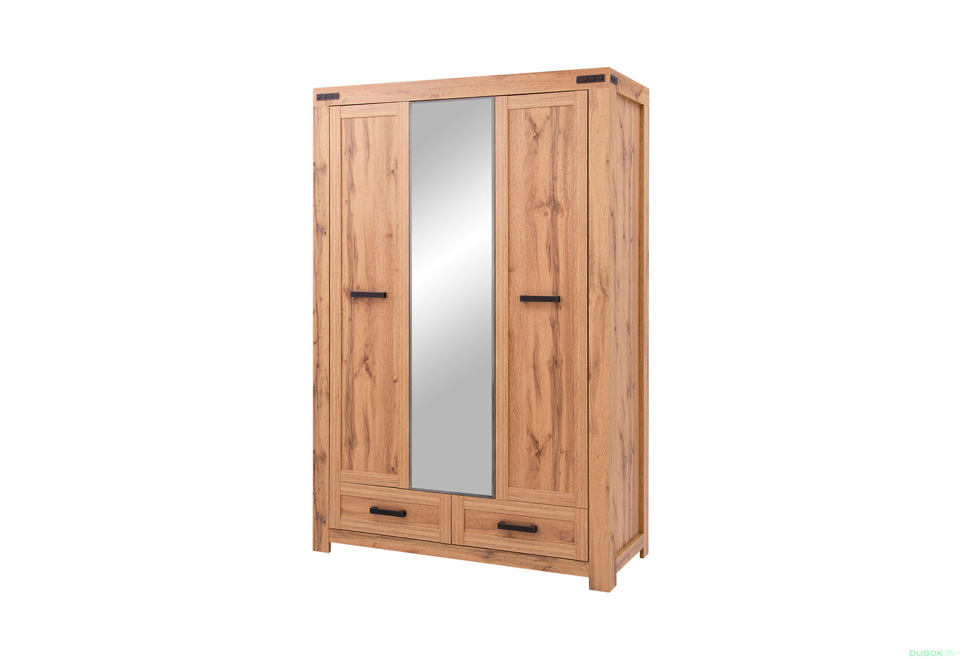 Obrázek 1 - Skříň třídveřová se zrcadlem a zásuvkami Mortiz 137x210x59.8 cm Dub wotan