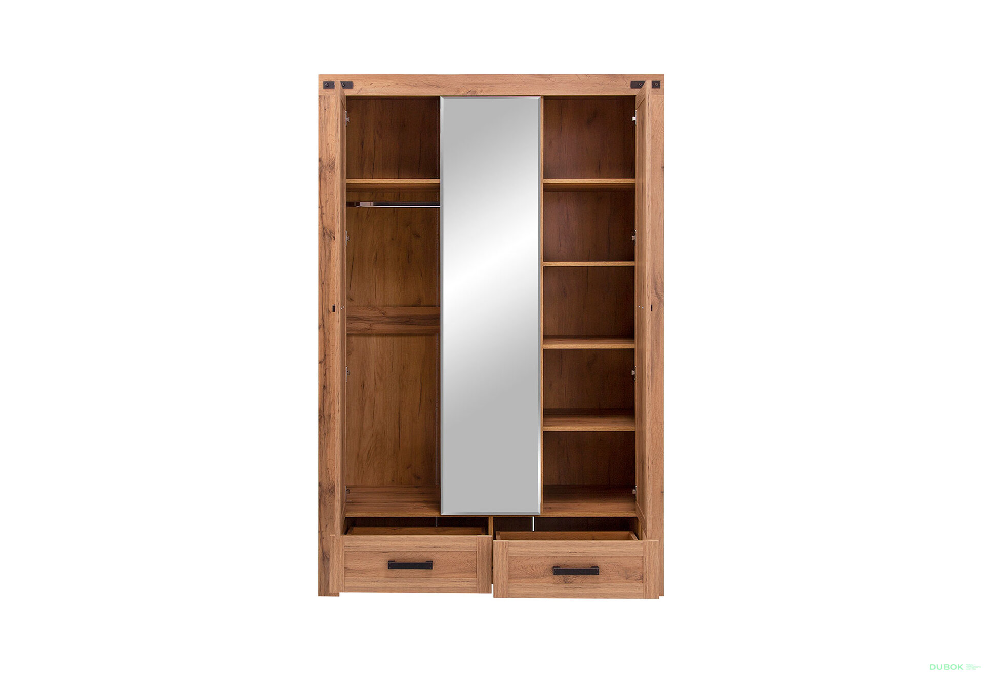 Obrázek 3 - Skříň třídveřová se zrcadlem a zásuvkami Mortiz 137x210x59.8 cm Dub wotan