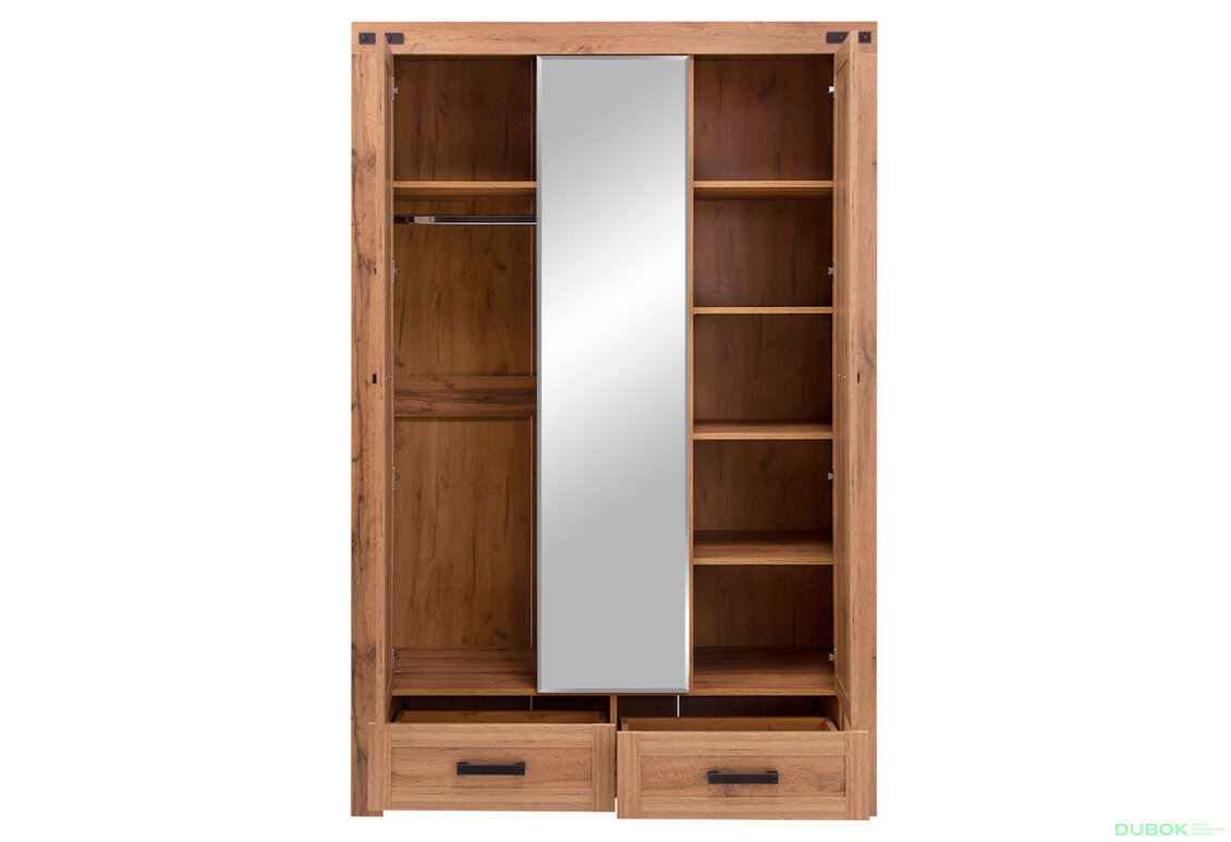 Obrázek 3 - Skříň třídveřová se zrcadlem a zásuvkami Mortiz 137x210x59.8 cm Dub wotan