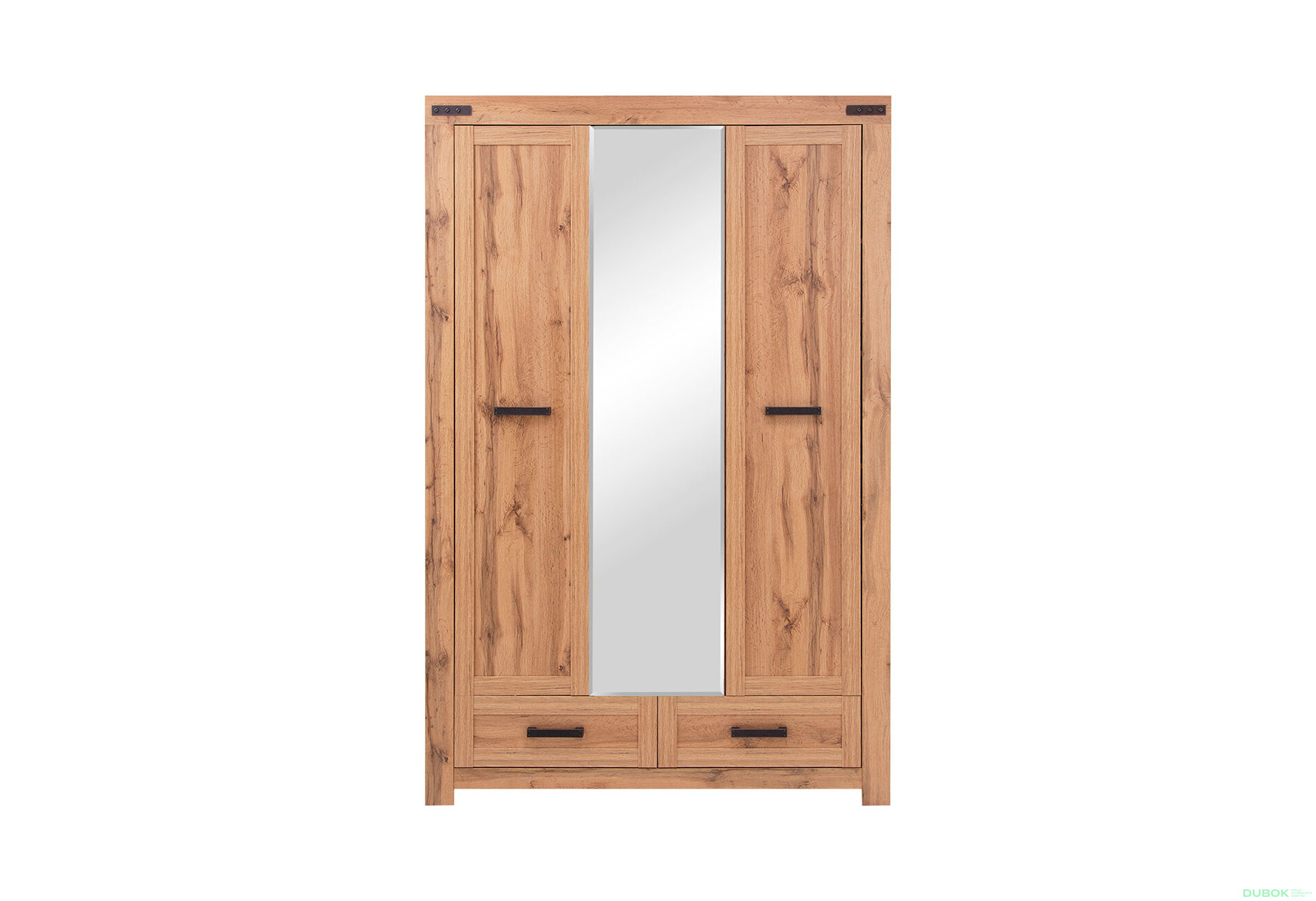 Obrázek 2 - Skříň třídveřová se zrcadlem a zásuvkami Mortiz 137x210x59.8 cm Dub wotan