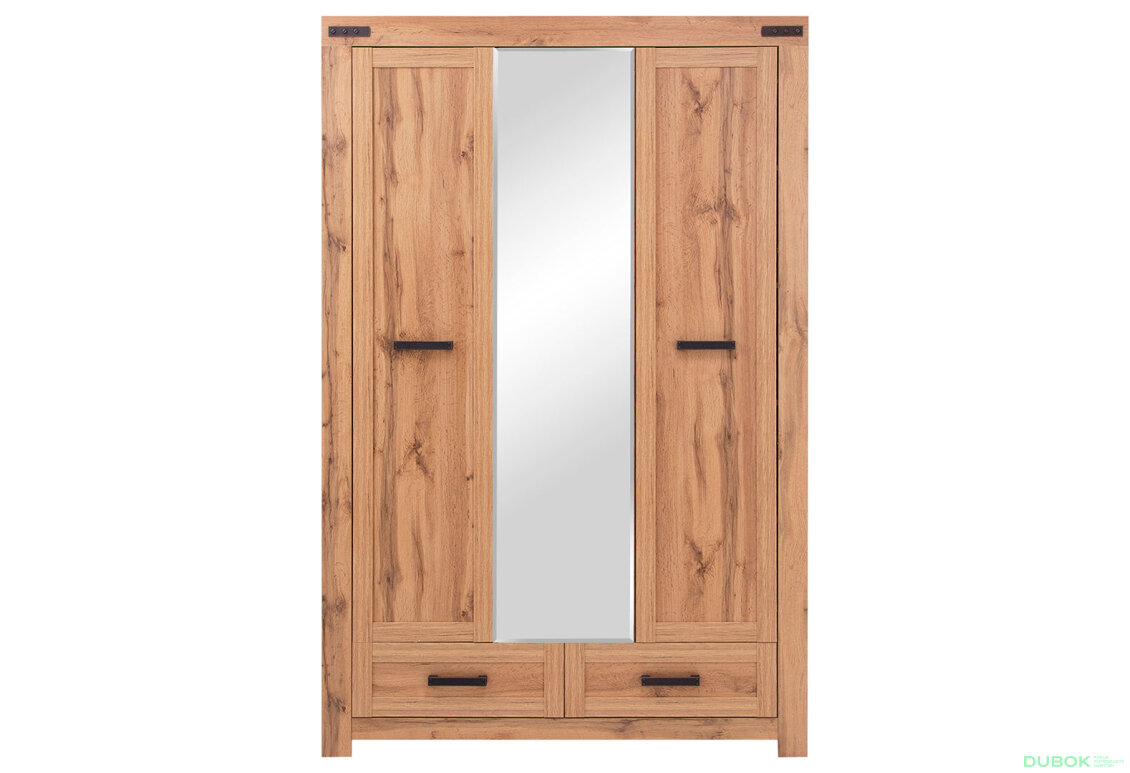 Obrázek 2 - Skříň třídveřová se zrcadlem a zásuvkami Mortiz 137x210x59.8 cm Dub wotan