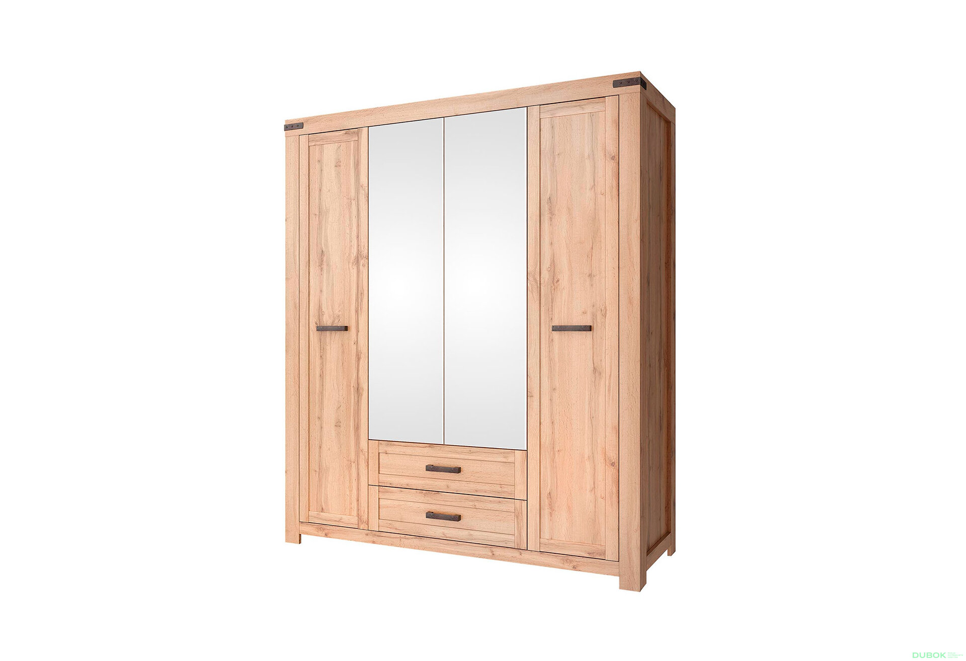 Obrázek 1 - Skříň čtyřdveřová se zrcadlem a zásuvkami Mortiz 177x210x59.8 cm Dub wotan