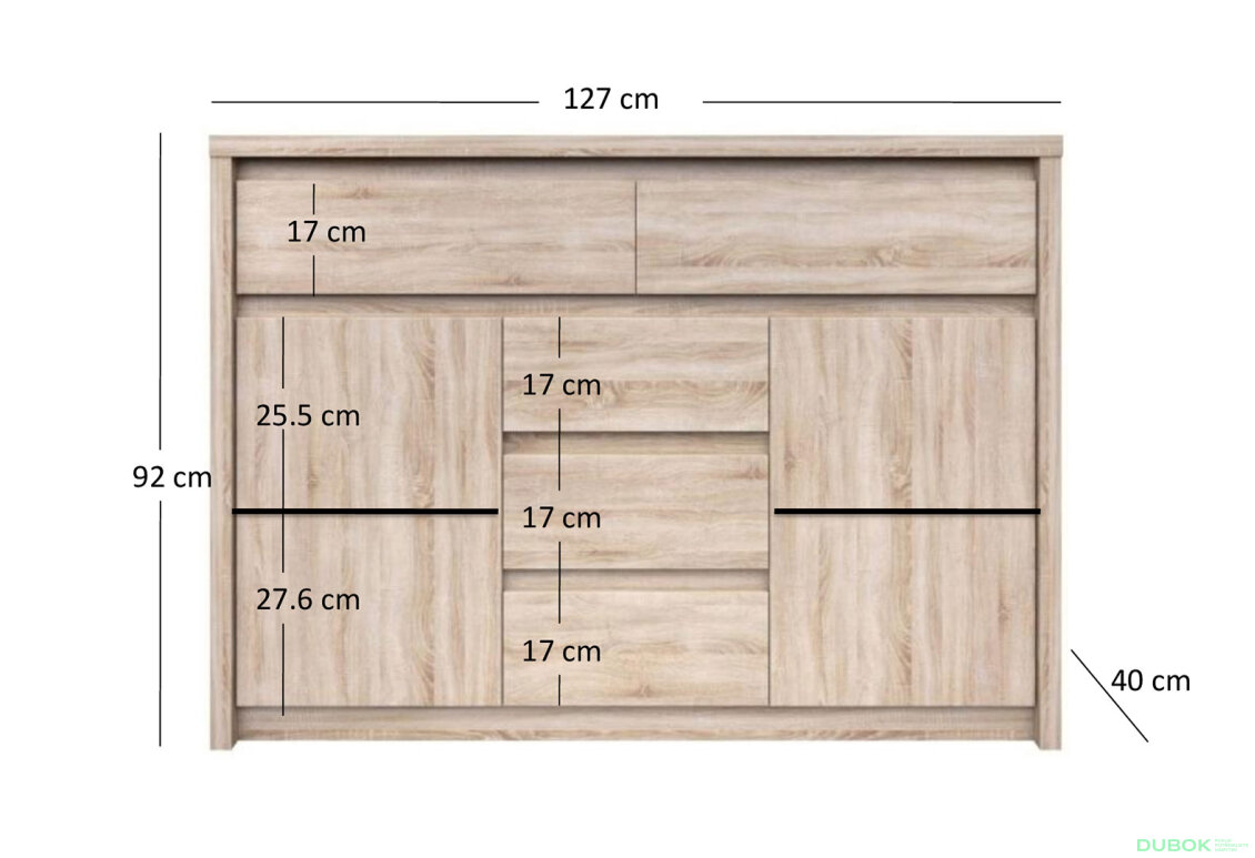 Obrázek 6 - Komoda s dvířky a 5 zásuvkami Norton 127 cm Dub Sonoma