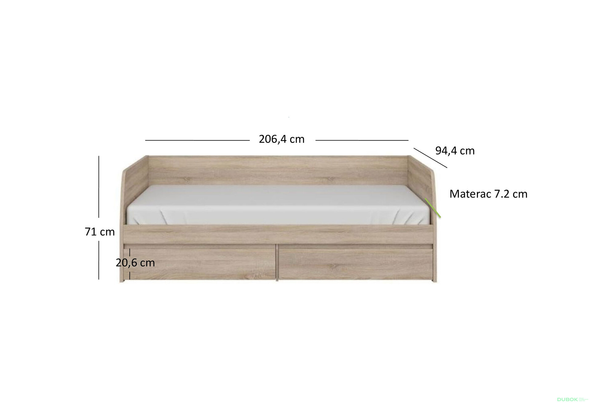 Obrázek 6 - Postel 2s/90x200 s roštem dub sonoma Norton