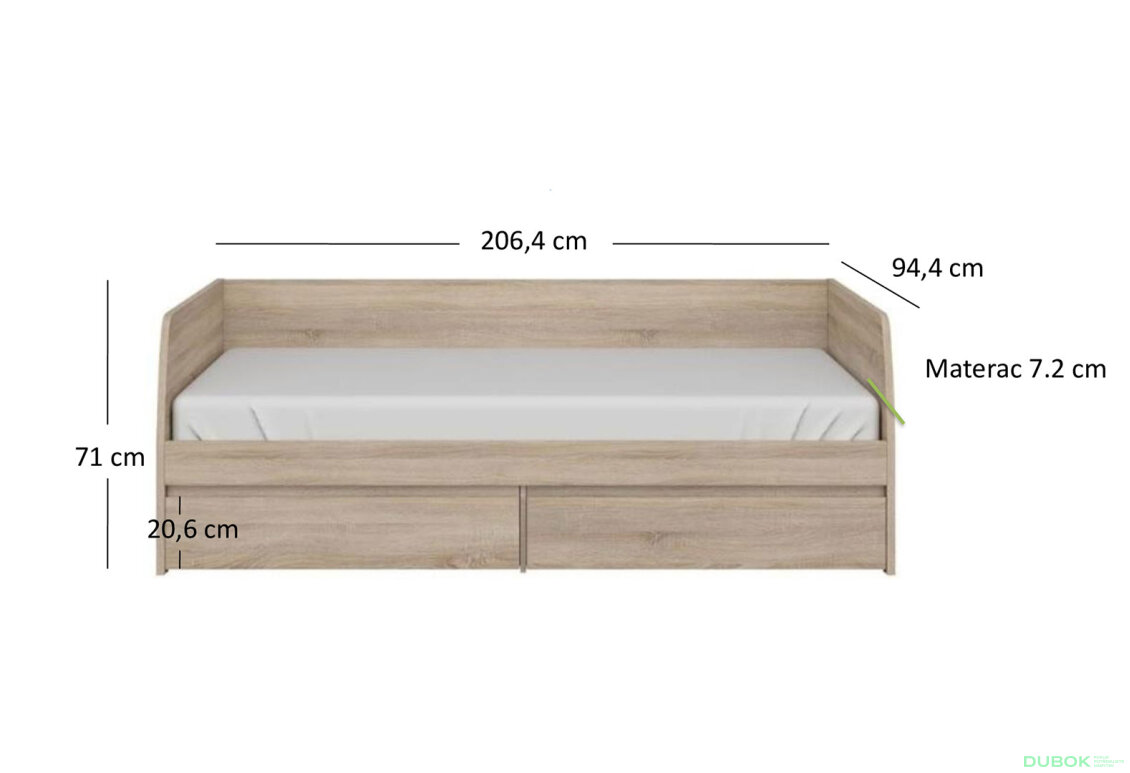 Obrázek 6 - Postel 2s/90x200 s roštem dub sonoma Norton